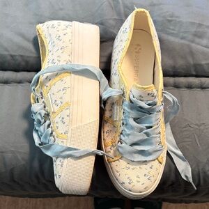 Superga Love Shack Fancy Women's Floral Sneakers - Light Blue and Cream